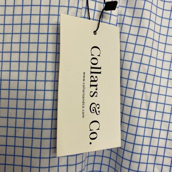 Collars & Co Polo Shirt Mens L Blue Check Golf Preppy Stretch Dress Collar NWT - Picture 5 of 9